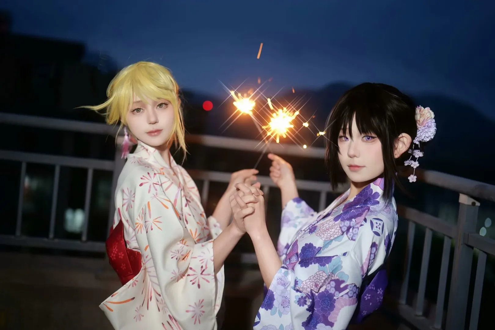 夜景人像, 仙女棒写真, 浴衣cosplay, 夏夜氛围感, 日系和服摄影
