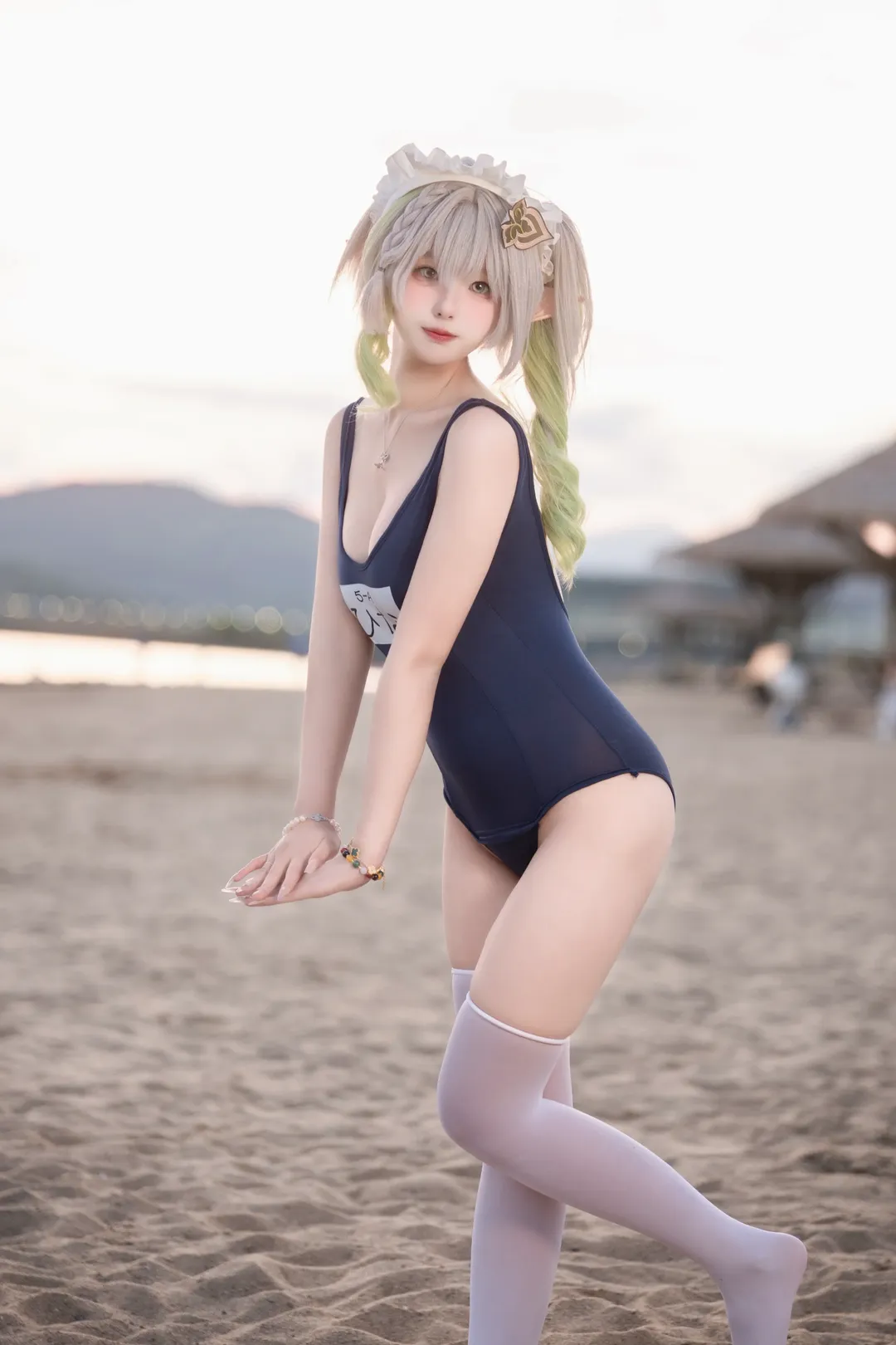 原神, 納西妲cos, 精靈耳, cosplay攝影, 沙灘泳裝