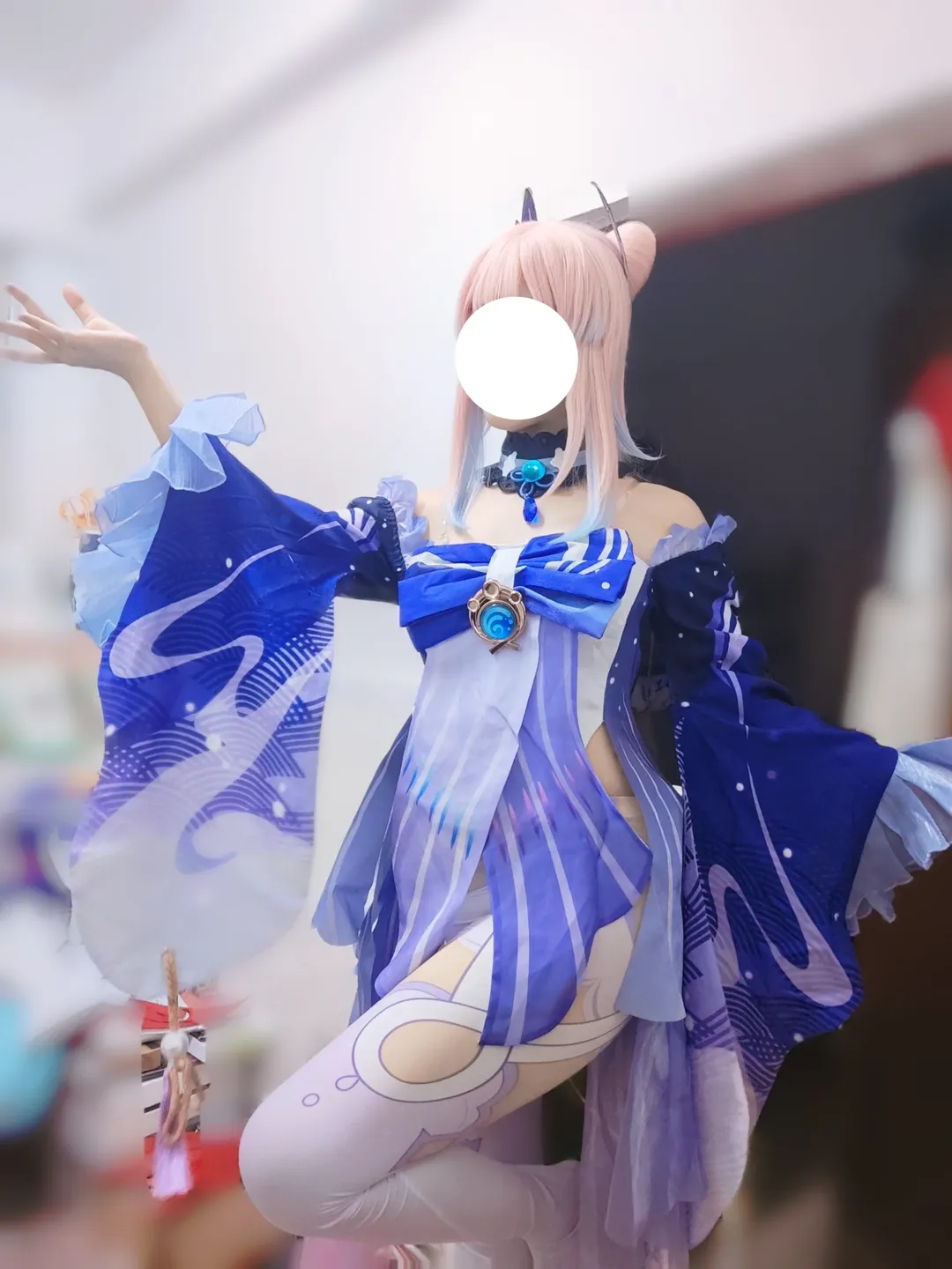 原神, 心海cos, cos试衣, 海洋风cosplay, 巫女套装
