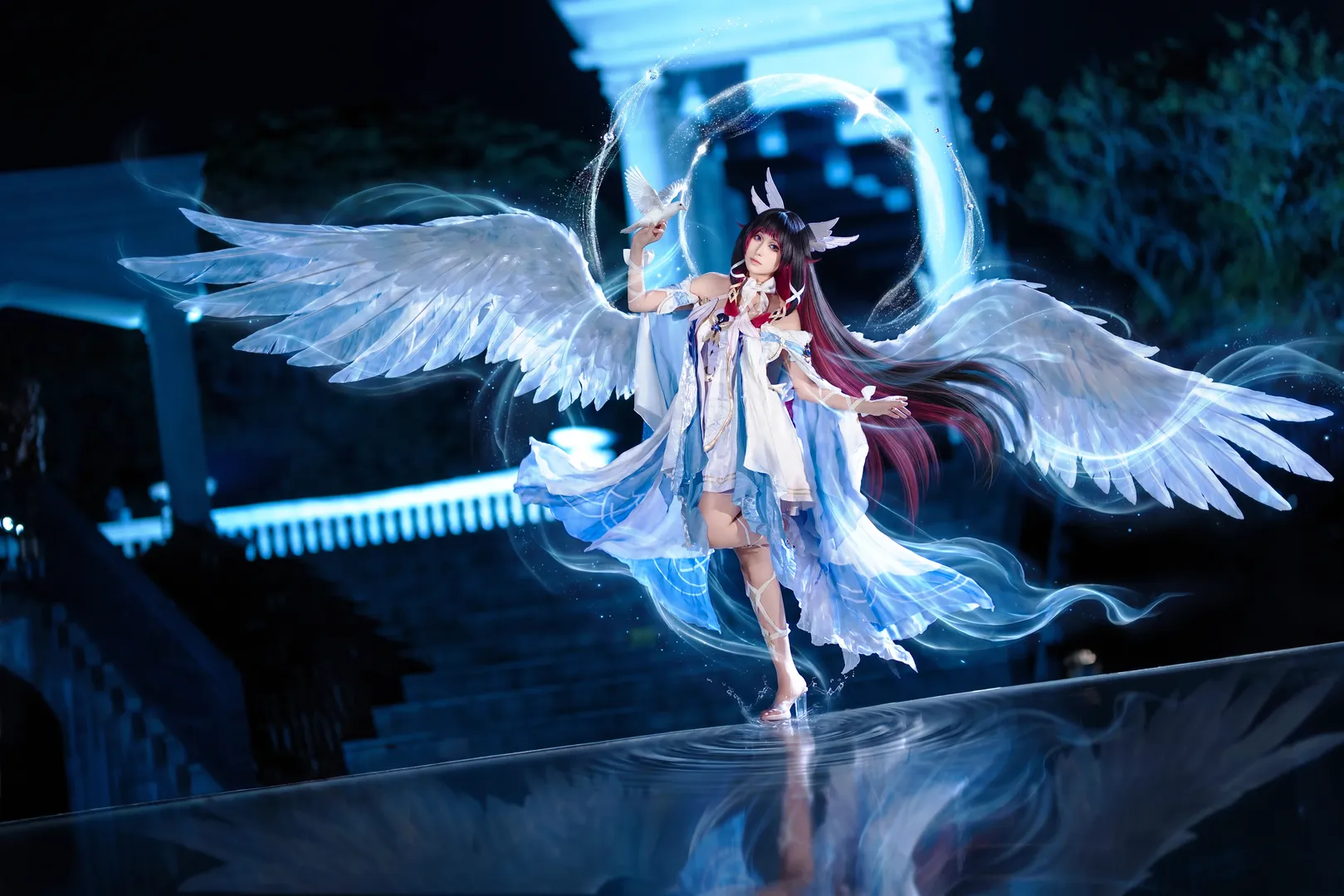 原神, コロンビーナ コスプレ, 同人創作祭, コスプレ撮影, 魔法エフェクト