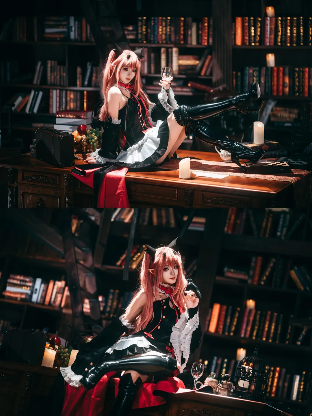 二次元コスプレ, ゴシック風コスプレ, クルルコスプレ, 終わりのセラフ, レトロ図書館での撮影 - 6枚目