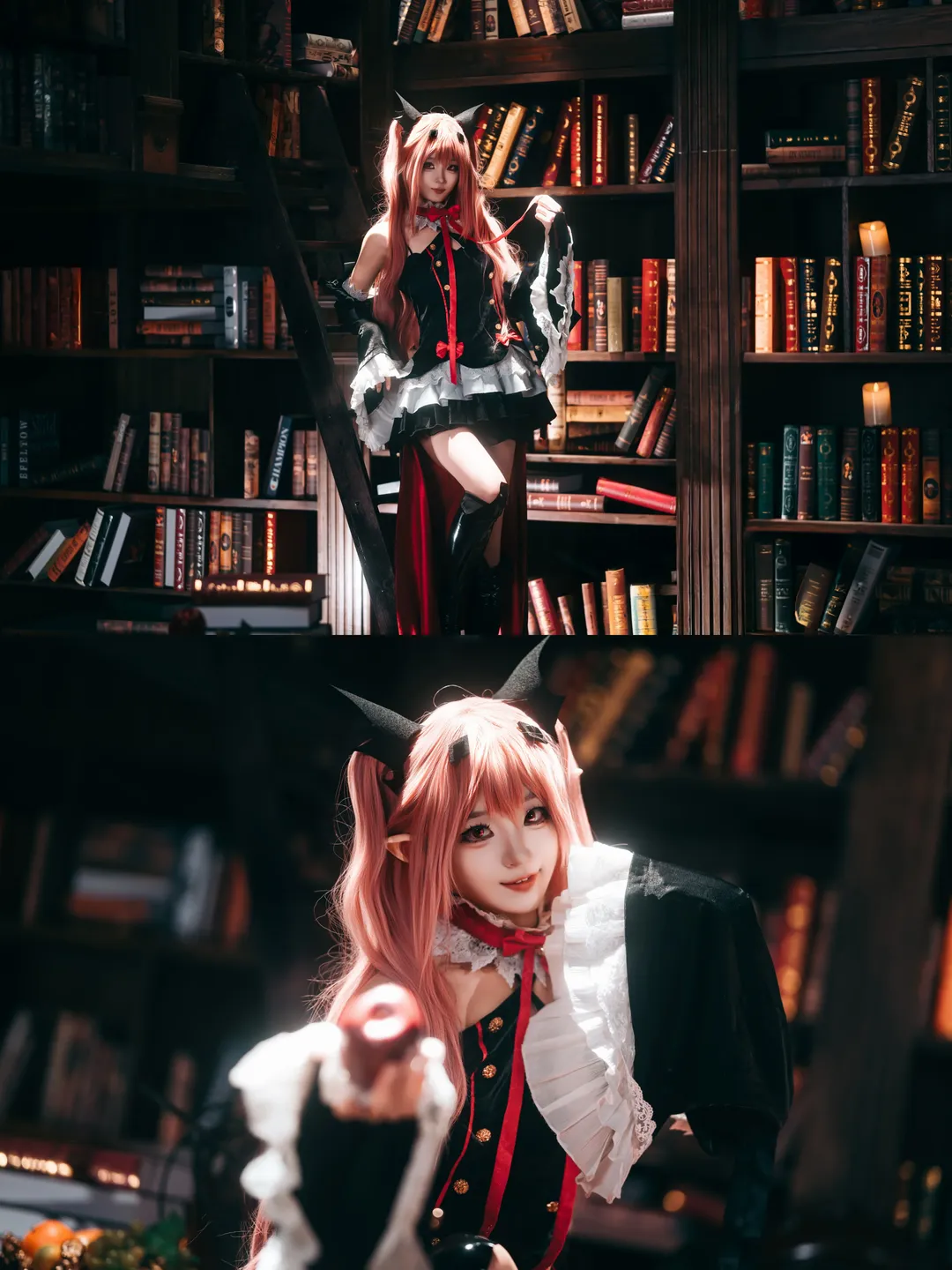 二次元コスプレ, ゴシック風コスプレ, クルルコスプレ, 終わりのセラフ, レトロ図書館での撮影 - 7枚目