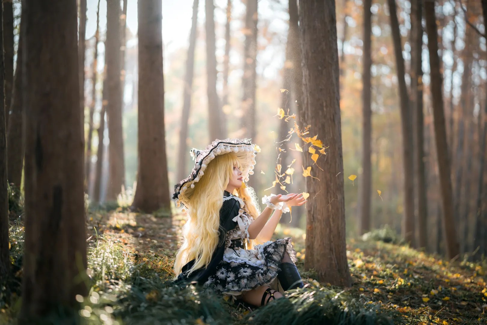 東方Project, 霧雨魔理沙 コスプレ, コスプレ撮影, 秋の森系屋外撮影, 小さな魔女のドレス - 4枚目