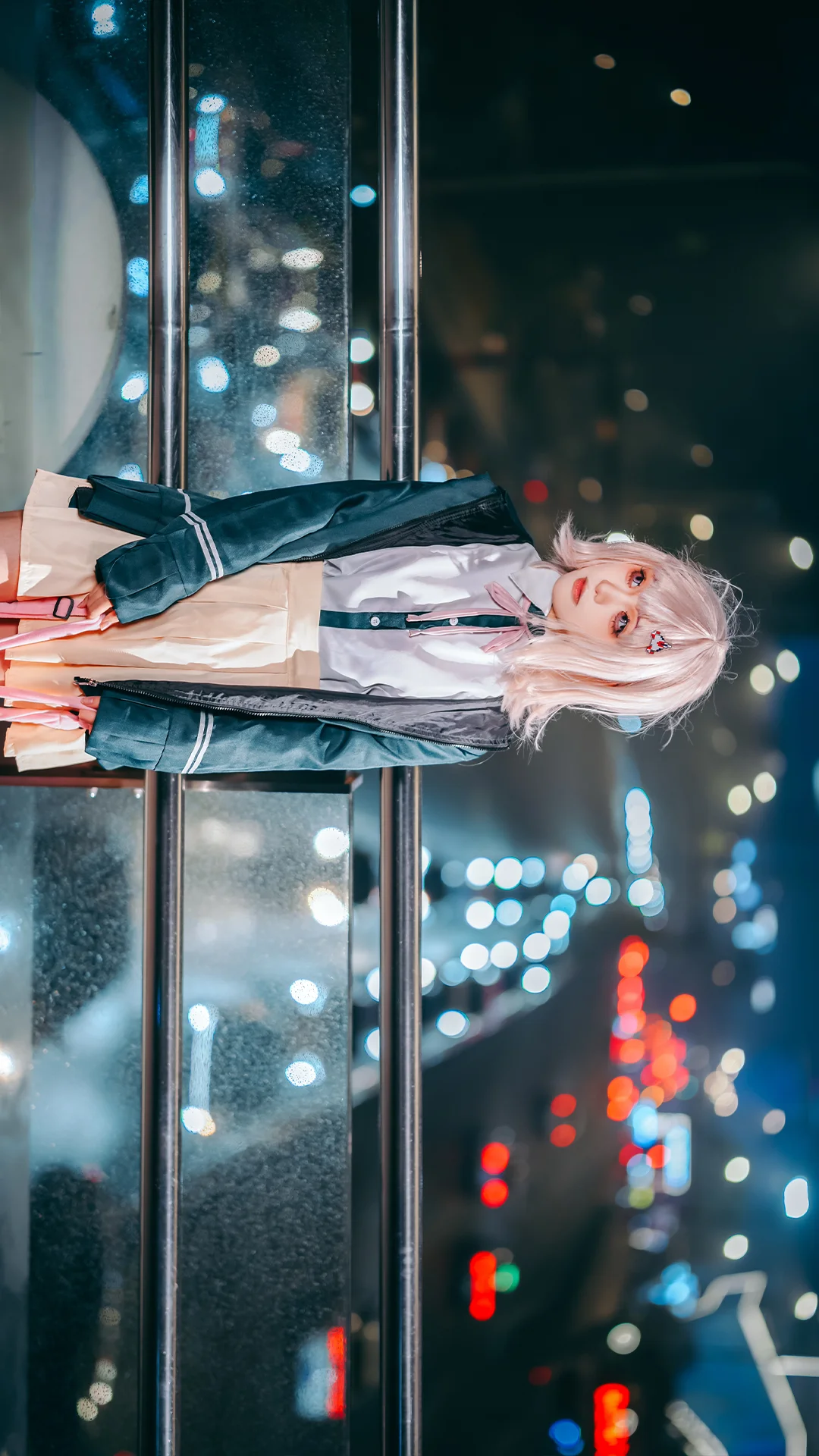 Night portrait, Cosplay photography, Anime cosplay, Chiaki Nanami cosplay, Super Danganronpa 2