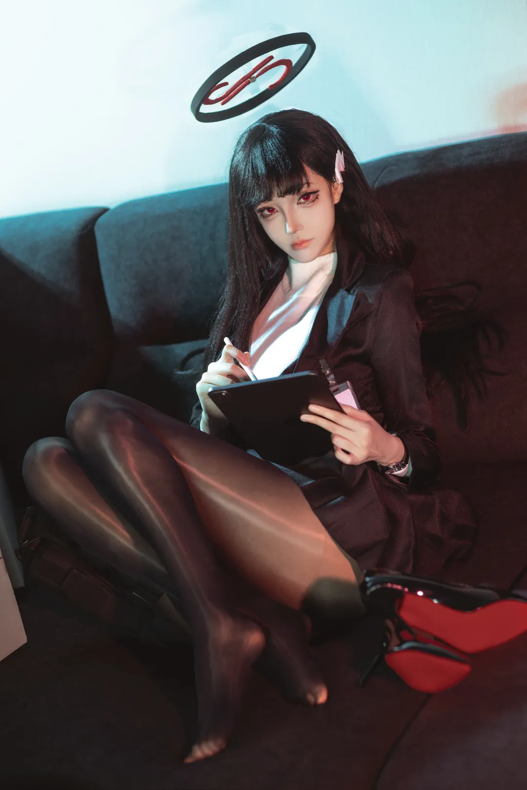 角色扮演, 碧蓝档案, cosplay摄影, 调月莉音cos, 黑丝高跟鞋