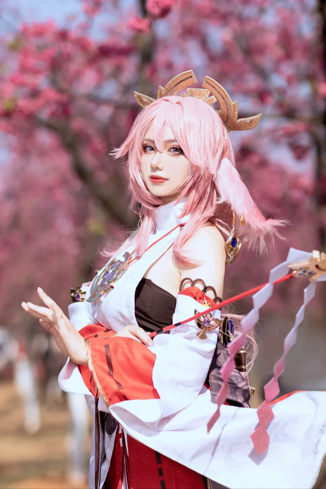 原神, cosplay, 八重神子cos, 樱花外景, 狐仙 - 第2张