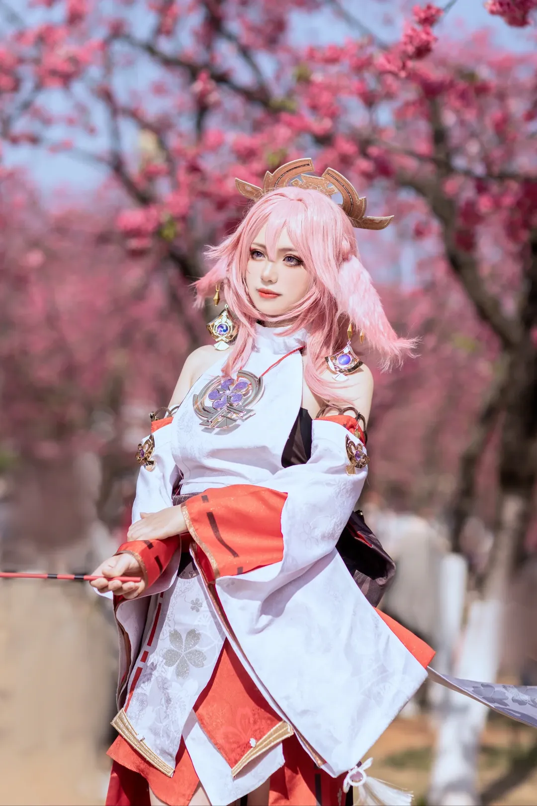 原神, cosplay, 八重神子cos, 樱花外景, 狐仙 - 第5张