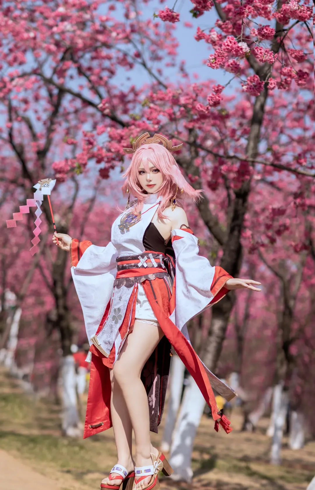 原神, cosplay, 八重神子cos, 樱花外景, 狐仙 - 第6张