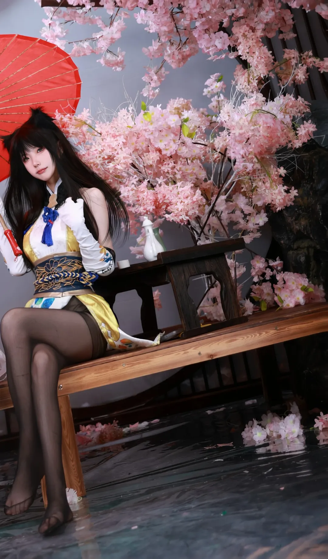 永劫无间, cosplay摄影, 胡桃cos, 兽耳少女, 樱花写真