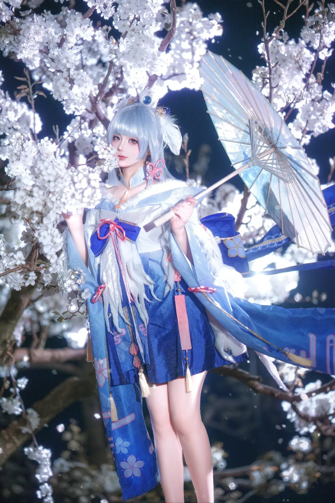原神, 神里绫华cos, 二次元cos, 古风角色扮演, 夜樱写真