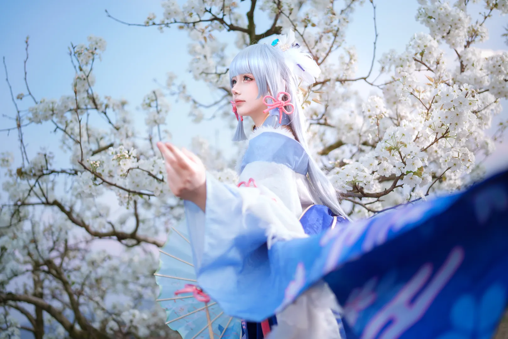 原神, 二次元cosplay, 神里绫华cos, 和风服装, 外景摄影 - 第3张