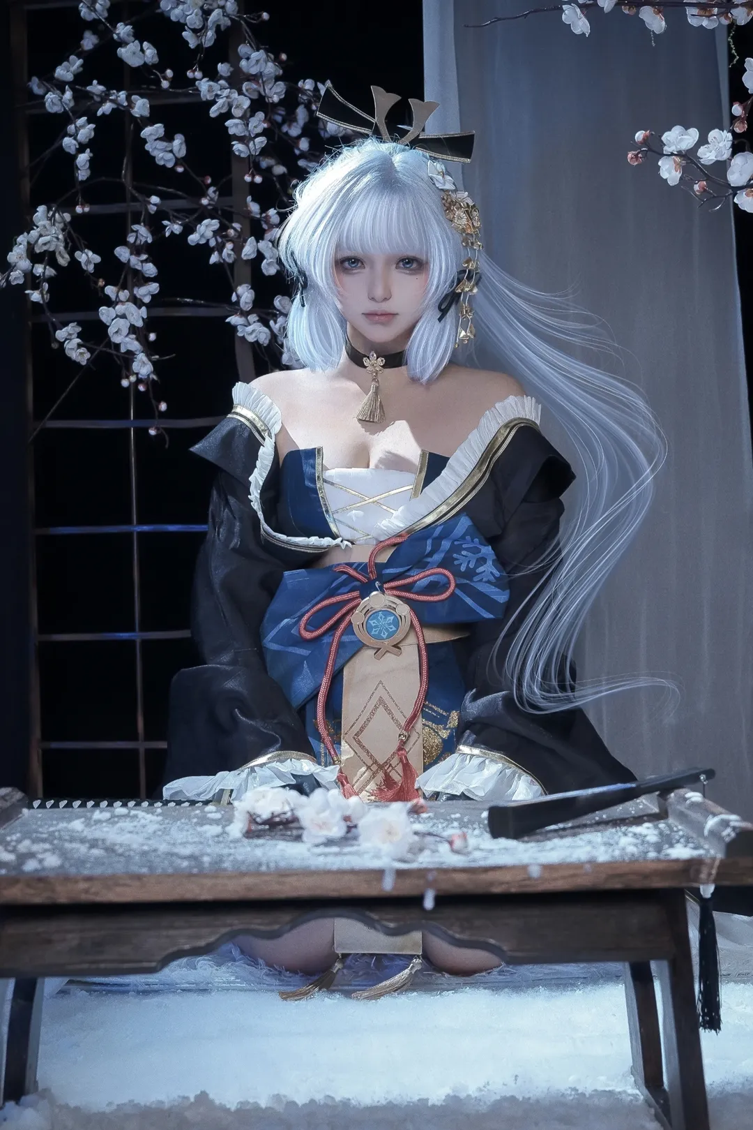 原神, 雪景摄影, 神里绫华cos, 和风cosplay, 银白发