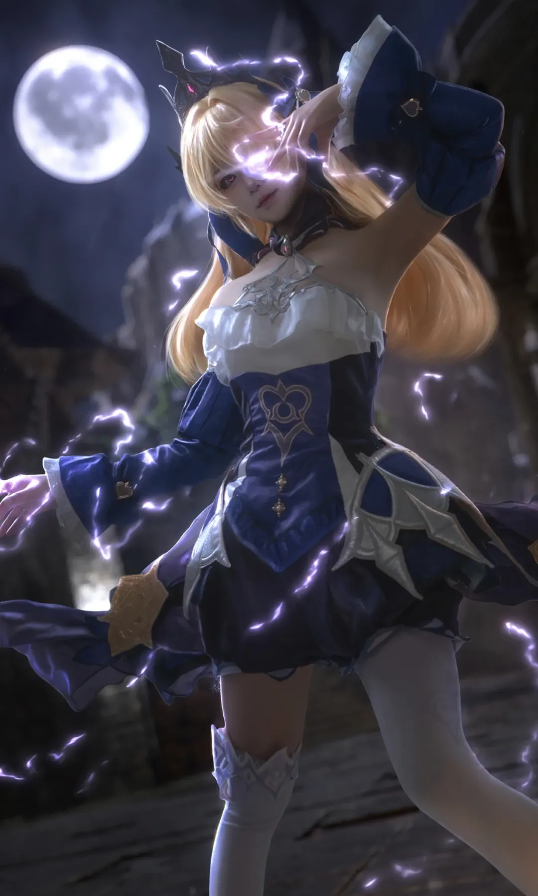 原神, 二次元コスプレ, 夜景ポートレート, コスプレ撮影, フィッシュル コスプレ - 1枚目