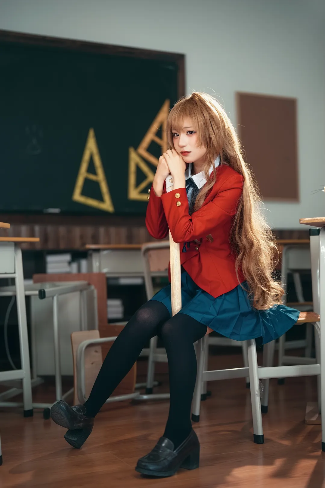 逢坂大河cos, 龙与虎, jk制服, 教室摄影, 校服cos