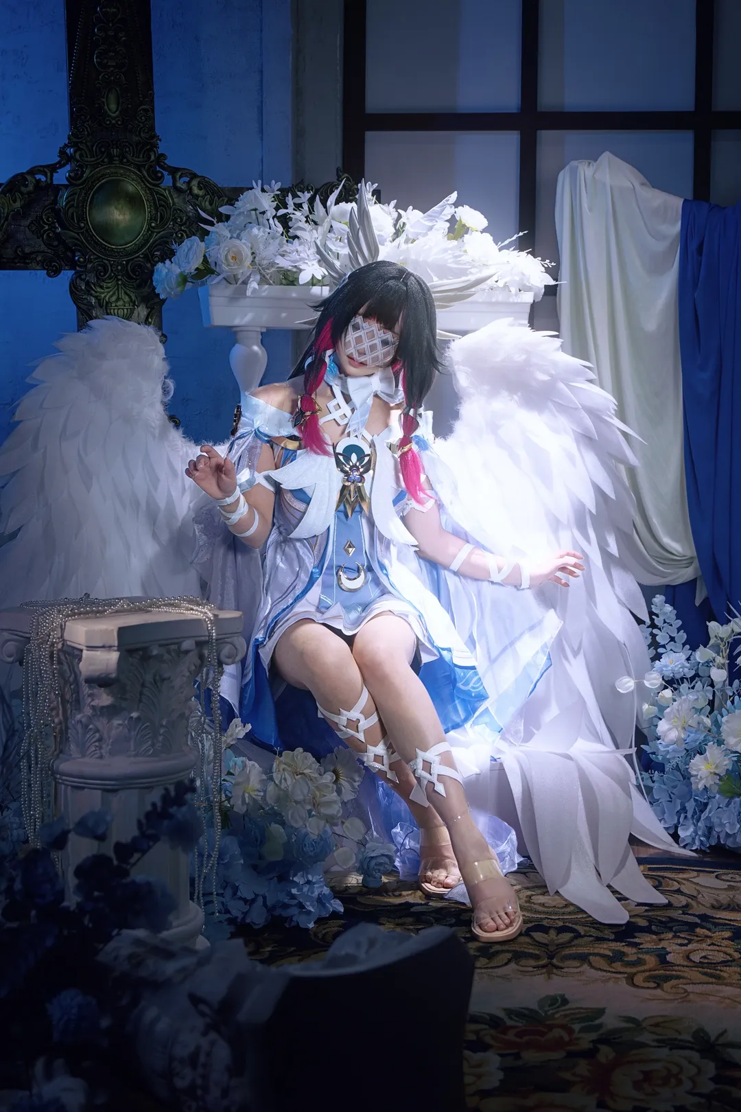 氛围感cos, 月光少女, 蒙面天使, 蓝白羽翼, 静谧人像 - 第2张