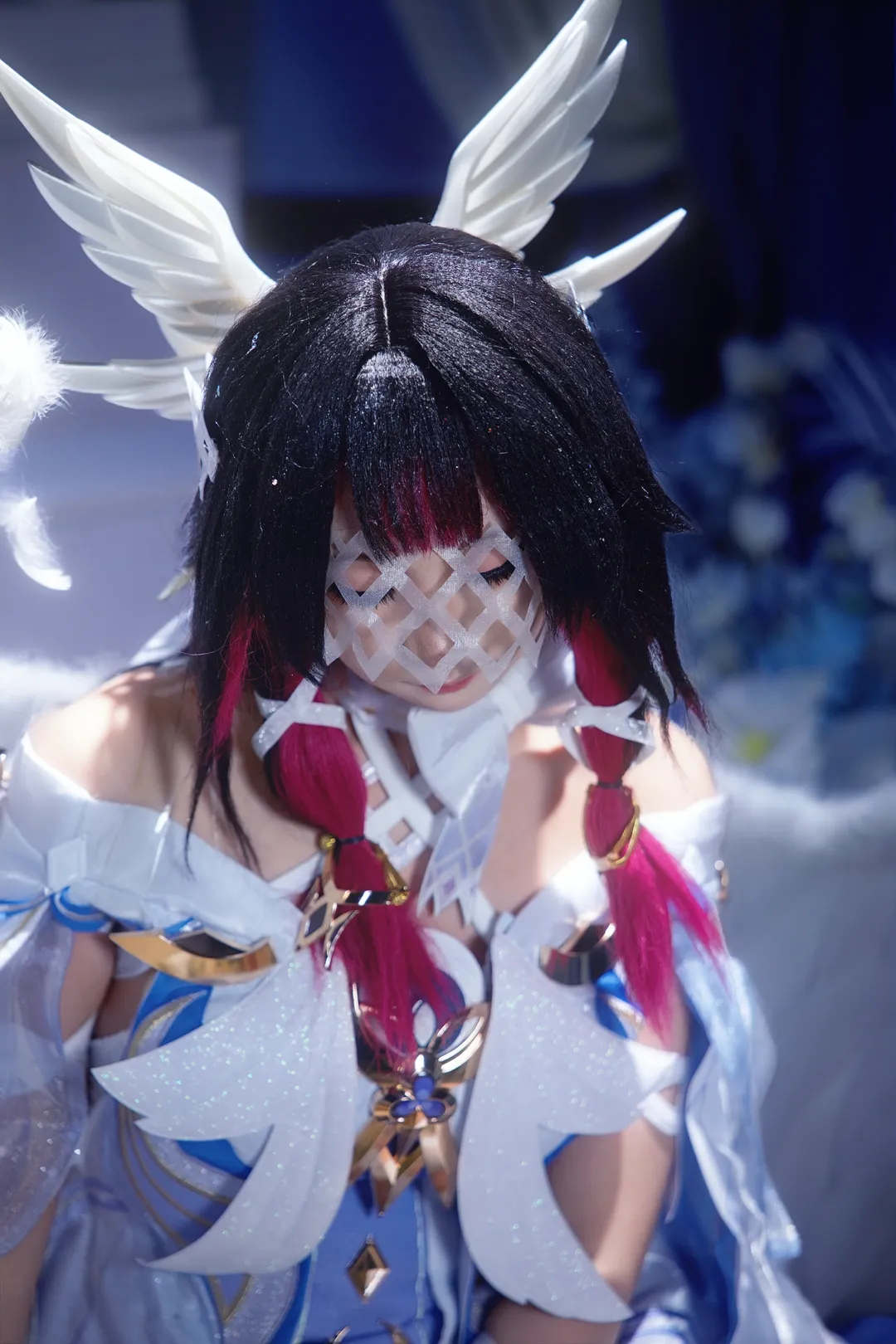 氛围感cos, 月光少女, 蒙面天使, 蓝白羽翼, 静谧人像 - 第3张
