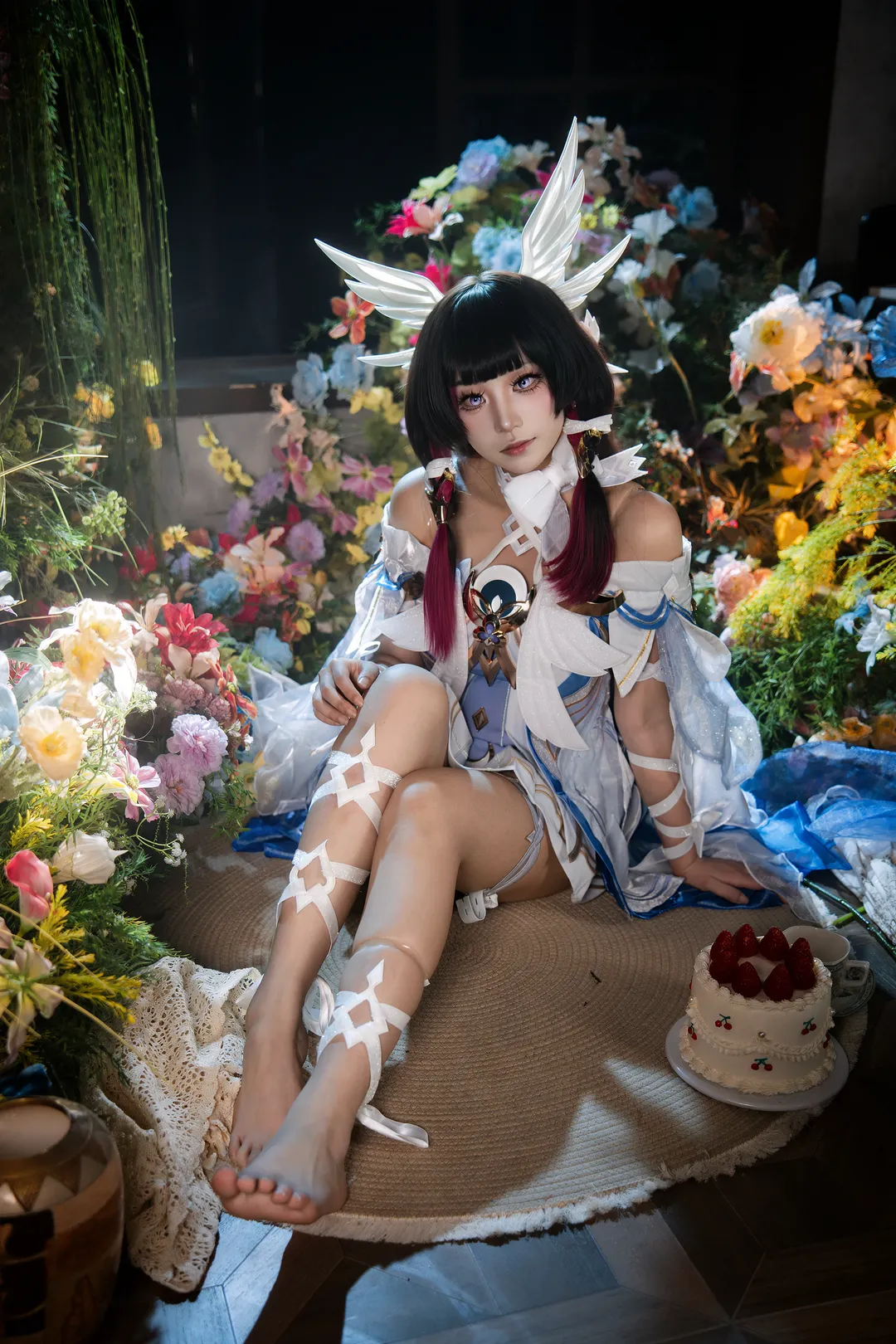 原神, 哥倫比婭cos, 次元幻眸美瞳, 赤腳cos, 花海氛圍感 - 第4張