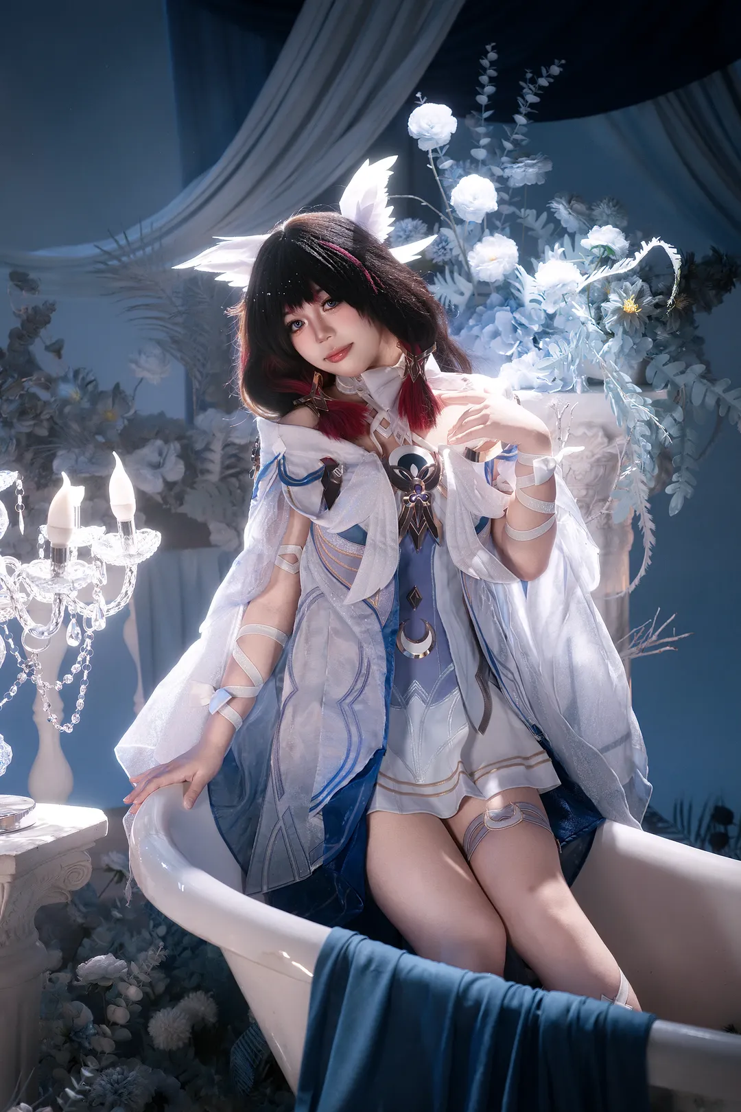 原神, コロンビーナ コスプレ, 2次元少女, 雰囲気のある写真, コスプレ撮影