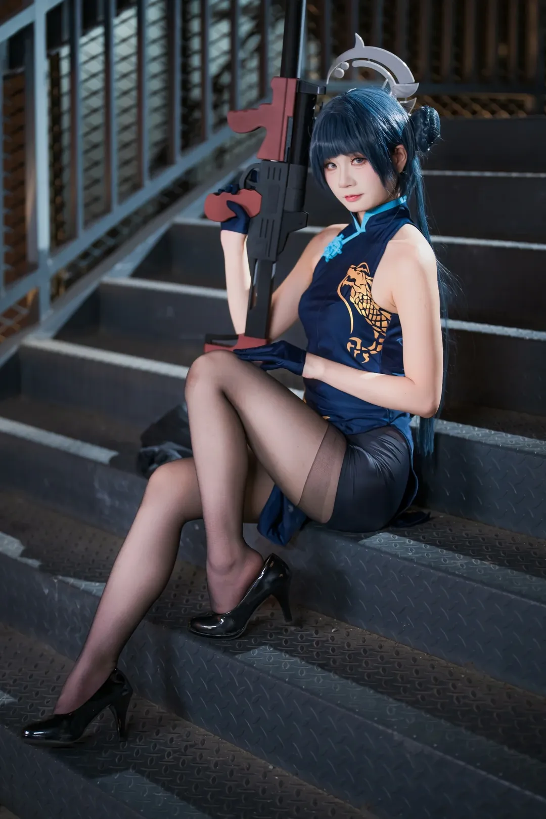 cos正片, 妃咲cos, 碧蓝档案, 二次元cosplay, 夜景外景
