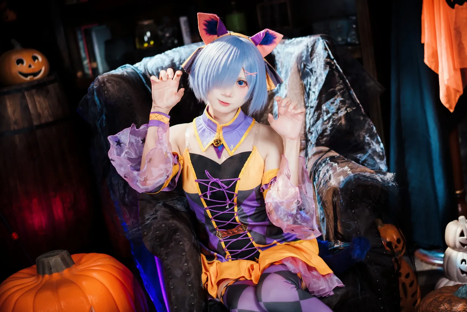 从零开始的异世界生活, 蕾姆cos, 万圣节cosplay, 猫耳兽耳, 南瓜灯