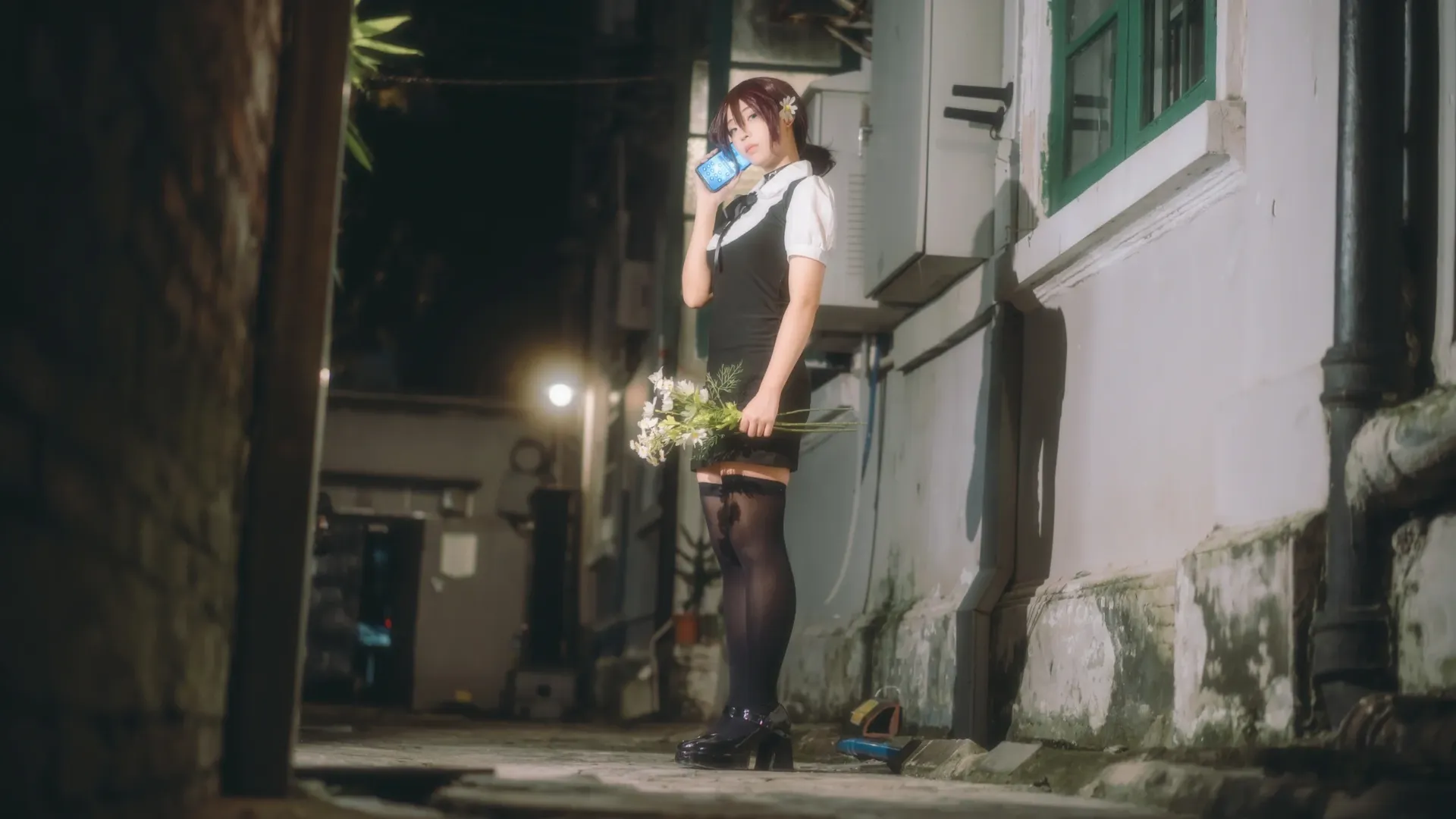电锯人, 氛围感人像, 动漫角色扮演, 雷塞cos, 黑夜巷弄