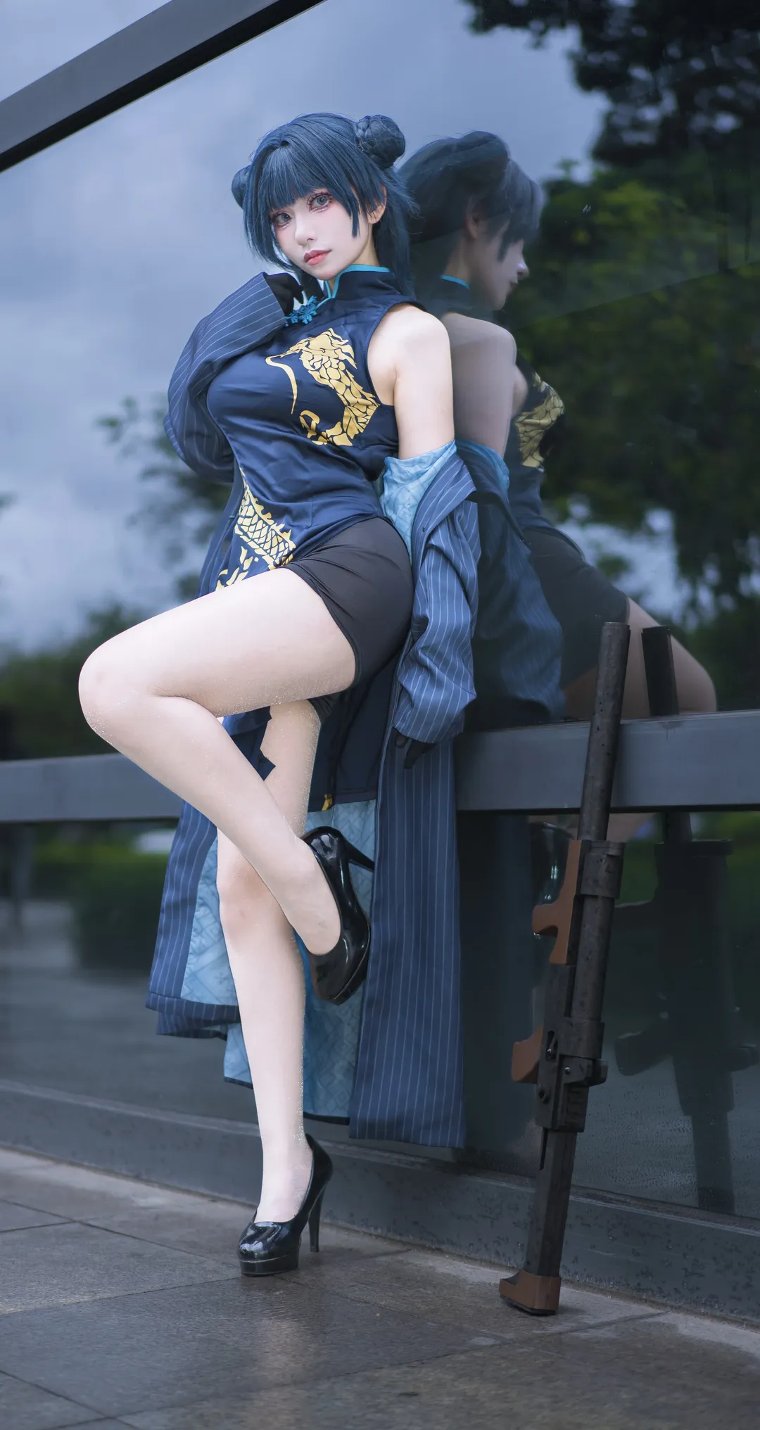 碧蓝档案, 龙华妃咲cos, 二次元cos, cosplay摄影, 雨景氛围
