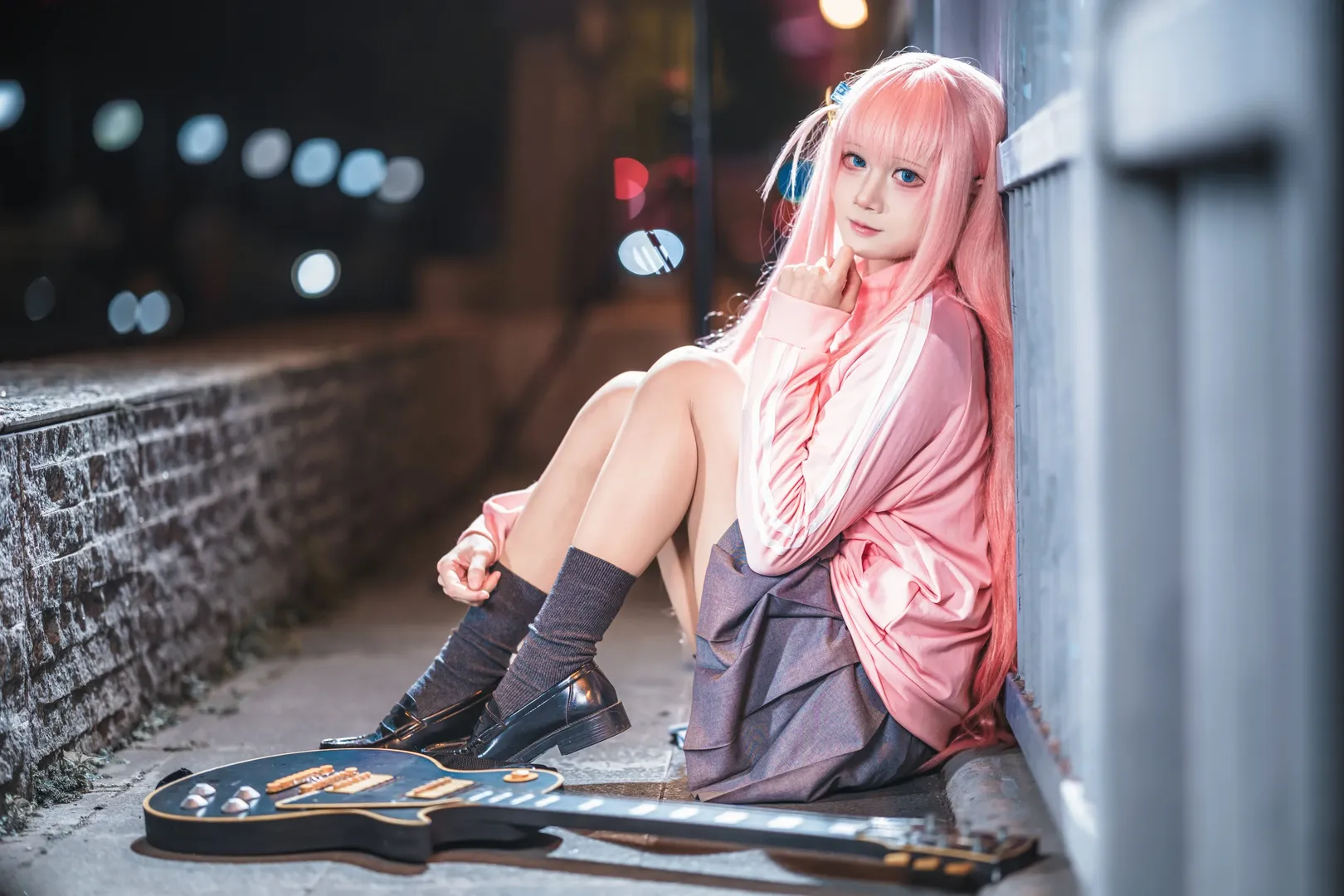 二次元cosplay, 夜景写真, 后藤一里cos, 孤独摇滚, 吉他少女 - 第3张