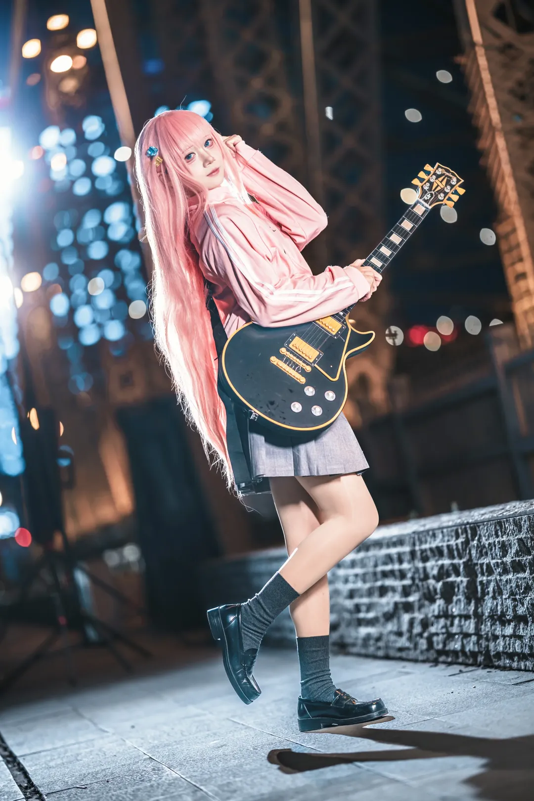 二次元cosplay, 夜景写真, 后藤一里cos, 孤独摇滚, 吉他少女 - 第5张