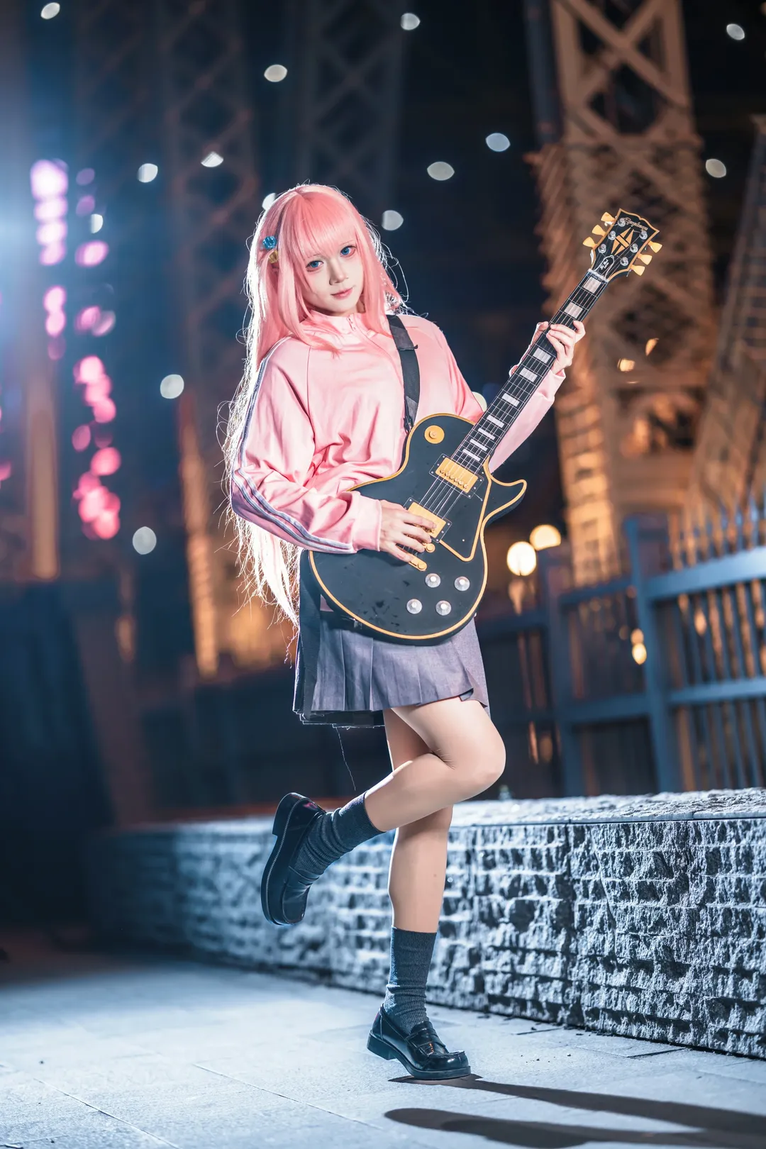 二次元cosplay, 夜景写真, 后藤一里cos, 孤独摇滚, 吉他少女 - 第7张