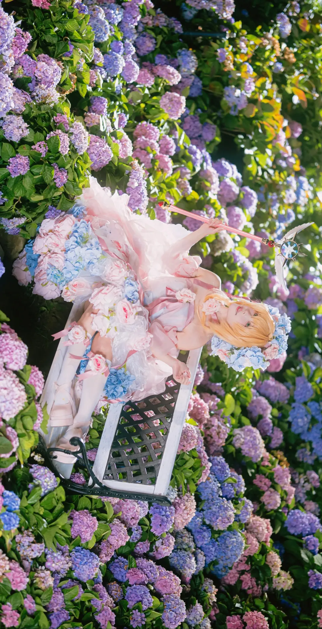 魔法少女, 木之本樱cos, 魔卡少女樱, cosplay正片, 绣球花外景 - 第1张