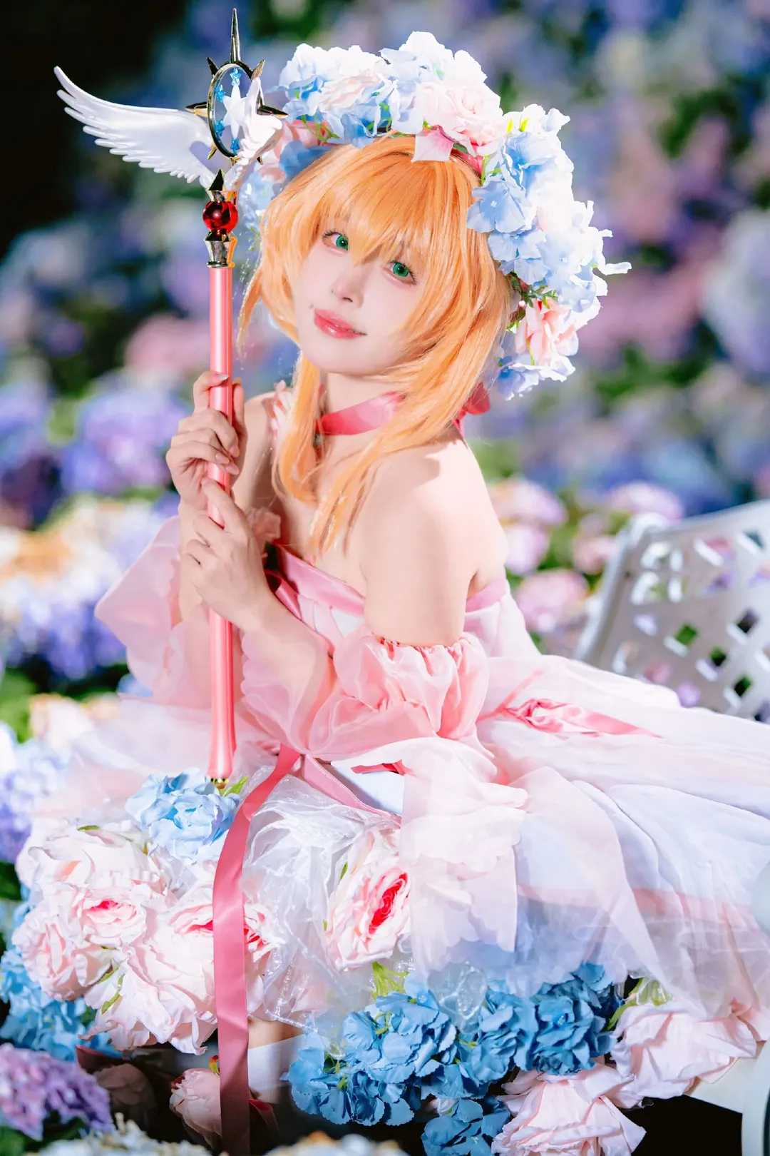 魔法少女, 木之本樱cos, 魔卡少女樱, cosplay正片, 绣球花外景 - 第2张