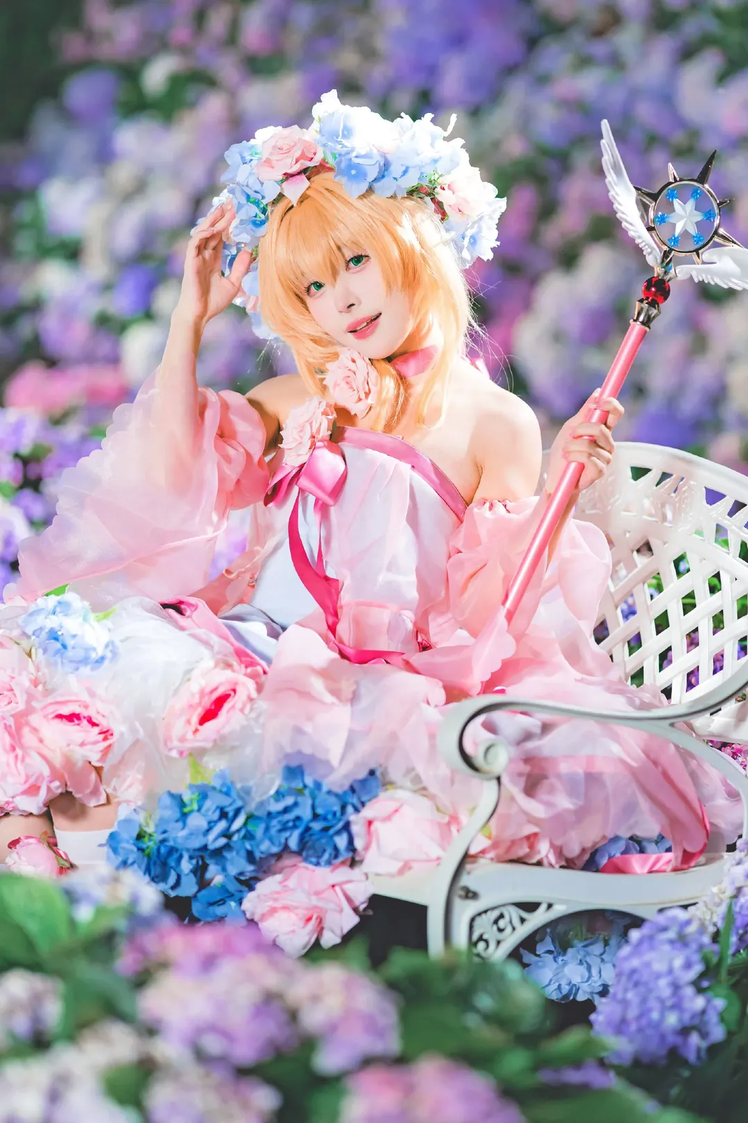 魔法少女, 木之本樱cos, 魔卡少女樱, cosplay正片, 绣球花外景 - 第3张