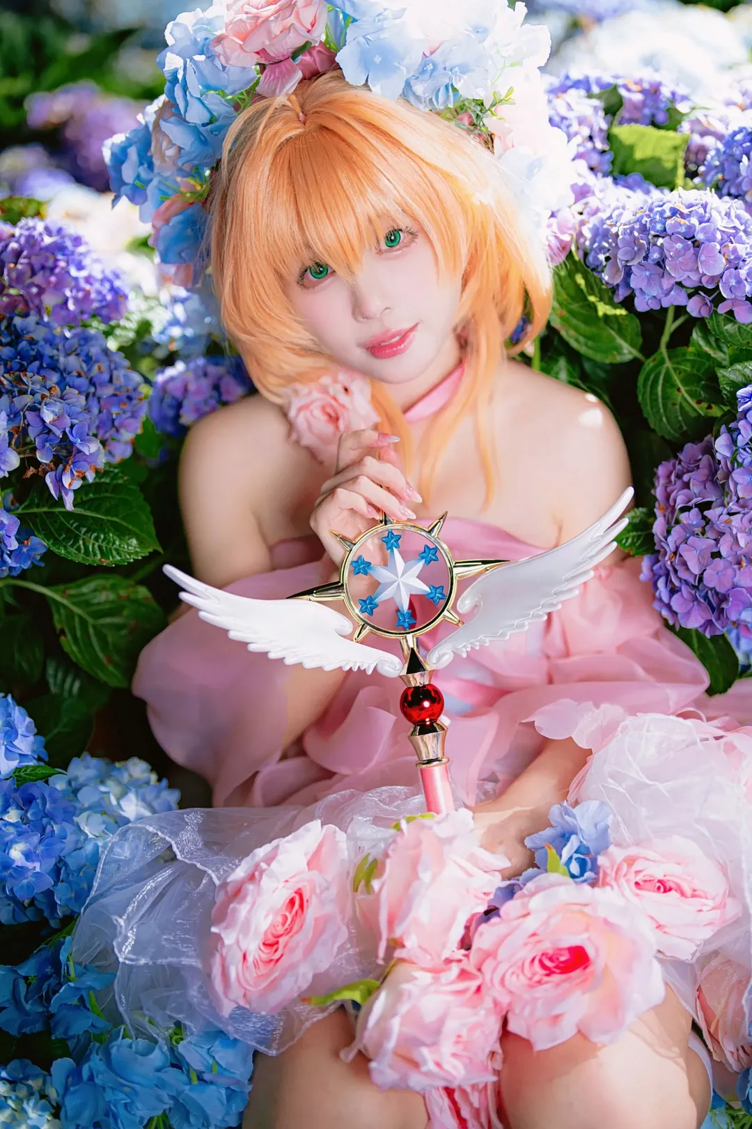 魔法少女, 木之本樱cos, 魔卡少女樱, cosplay正片, 绣球花外景