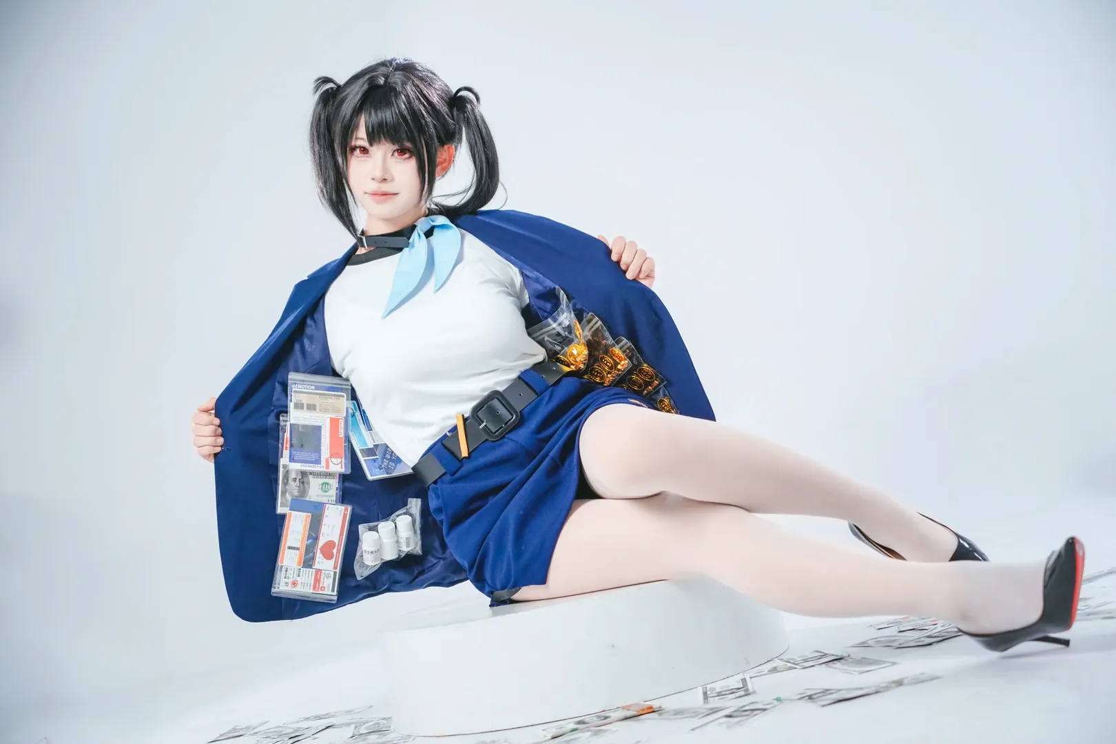 cosplay正片, NIKKE胜利女神, 白丝高跟, 索拉cos, 蓝白制服 - 第3张
