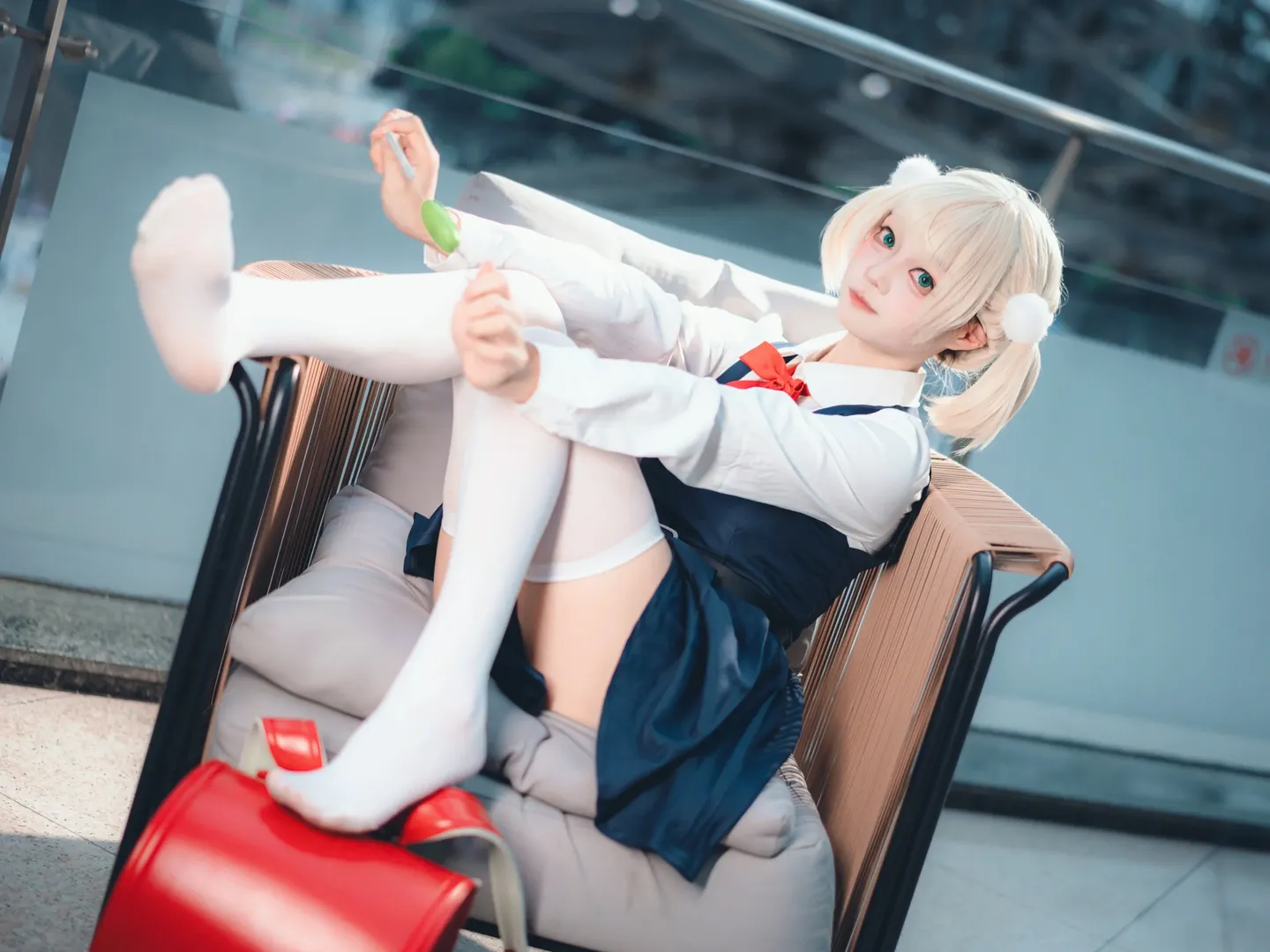 二次元, cosplay, 白丝穿搭, 双马尾, 制服cos