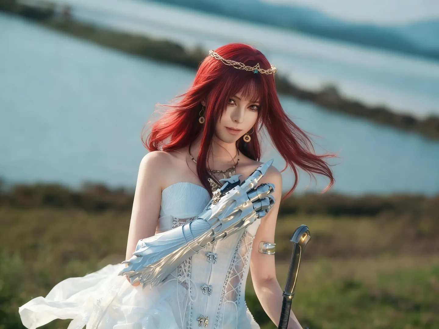 户外摄影, 红发cos, 女骑士cos, 白裙战斗装, 奇幻风cosplay - 第10张