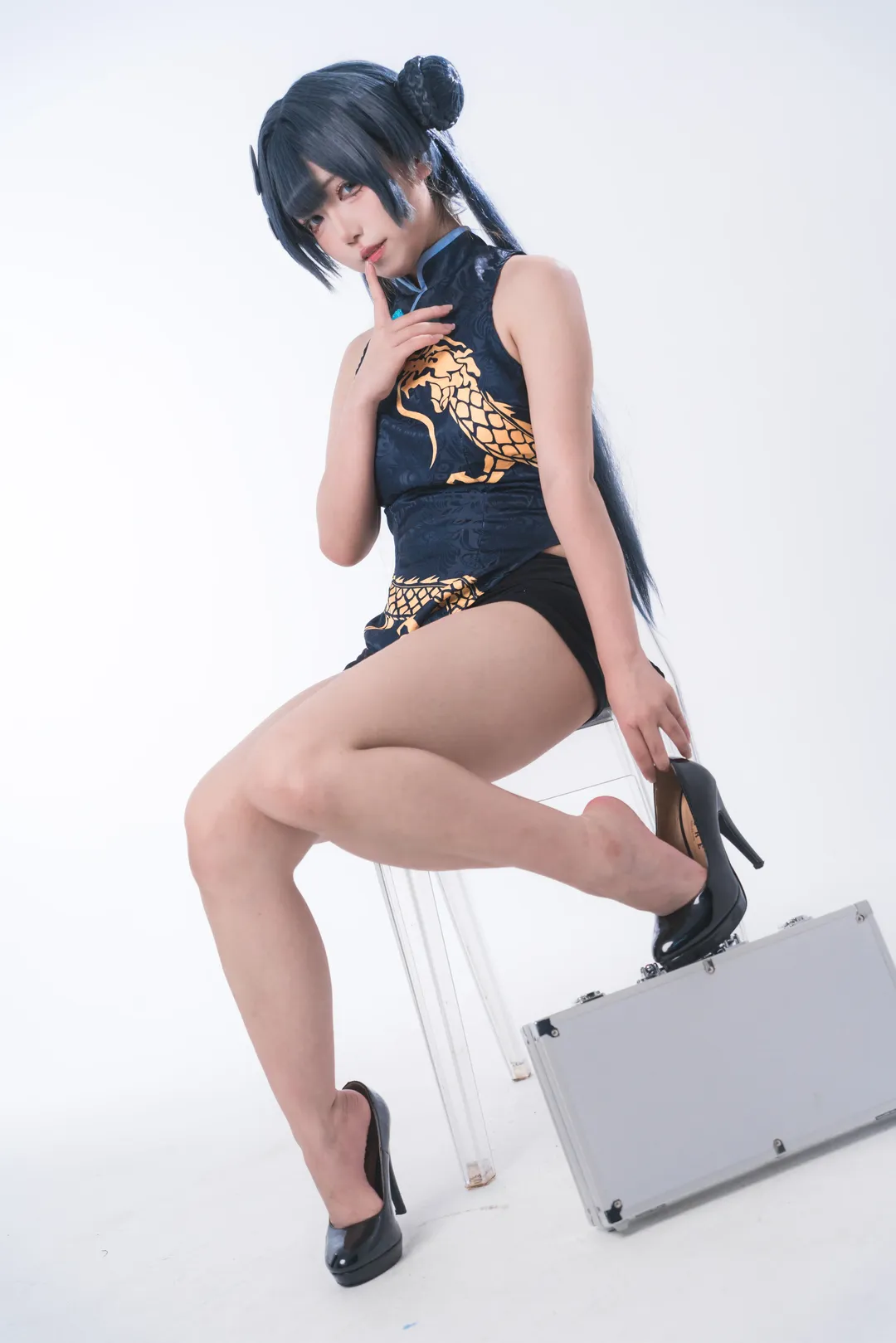 二次元攝影, 妃咲cos, 碧藍檔案, 旗袍cosplay, 黑髮丸子頭