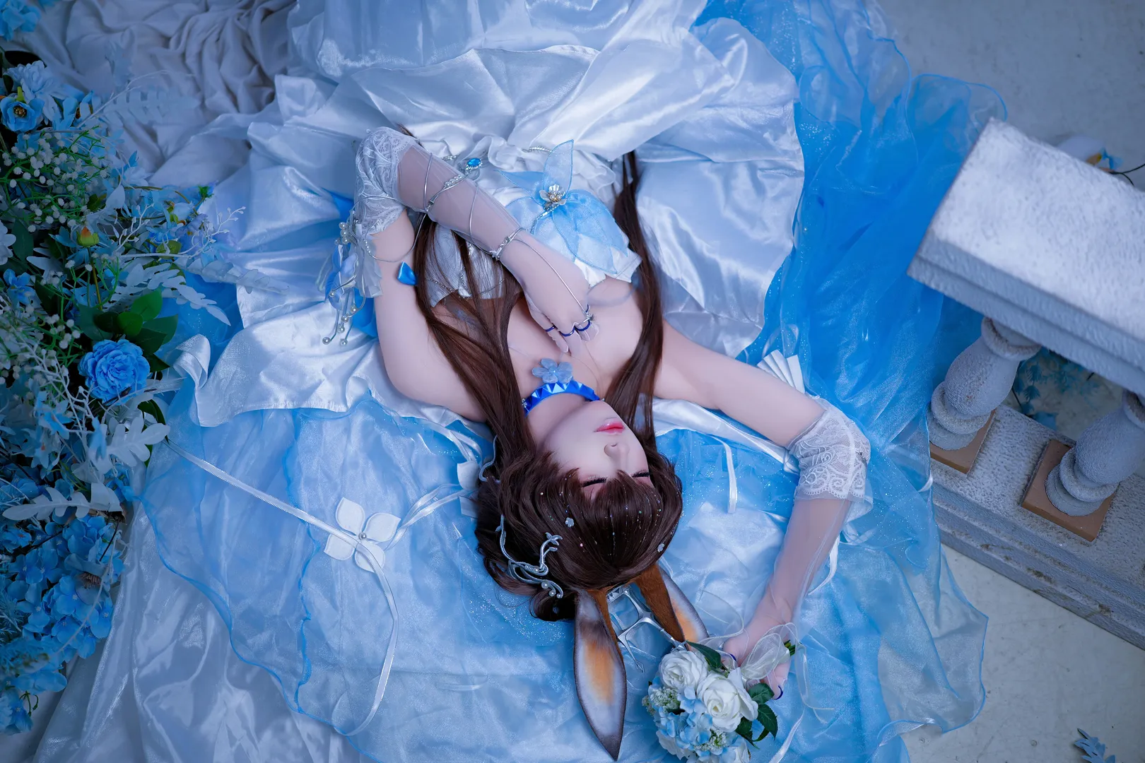 Arknights, Amiya cosplay, Cosplay photoshoot, Blooms of Time, Blue and white dress photoshoot - Image 1