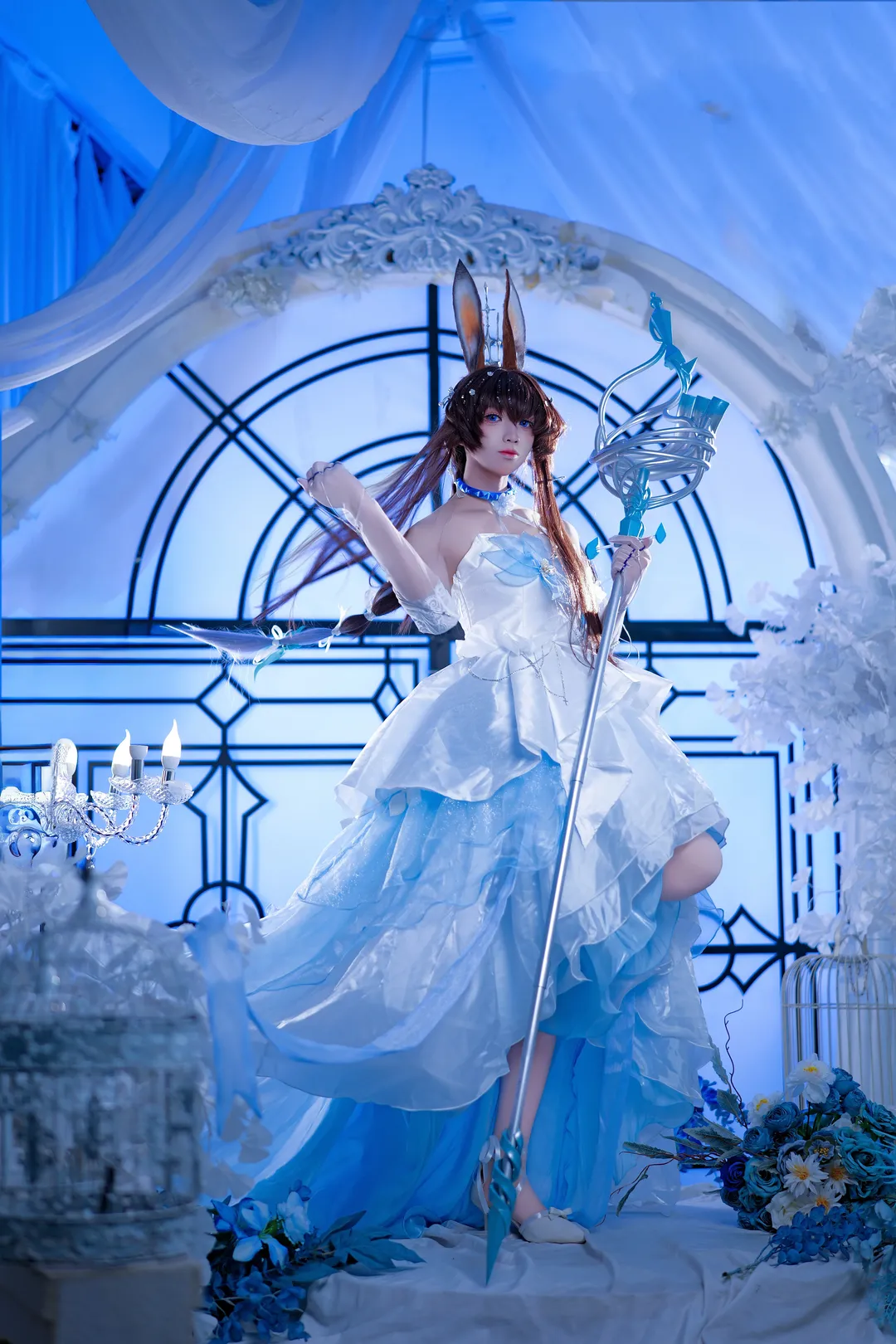 Arknights, Amiya cosplay, Cosplay photoshoot, Blooms of Time, Blue and white dress photoshoot - Image 6