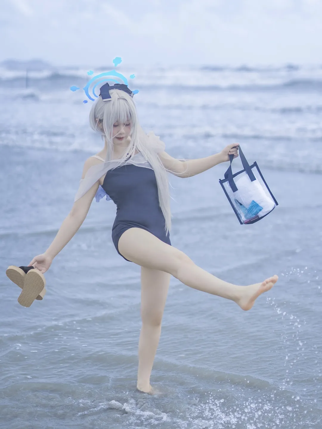 海边摄影, 碧蓝档案, 夏日泳装, cosplay分享, 月雪宫子cos - 第1张