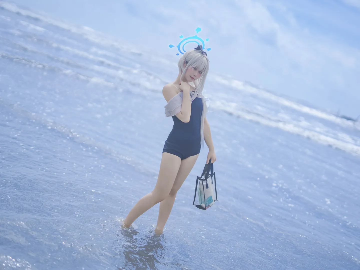 海边摄影, 碧蓝档案, 夏日泳装, cosplay分享, 月雪宫子cos - 第2张