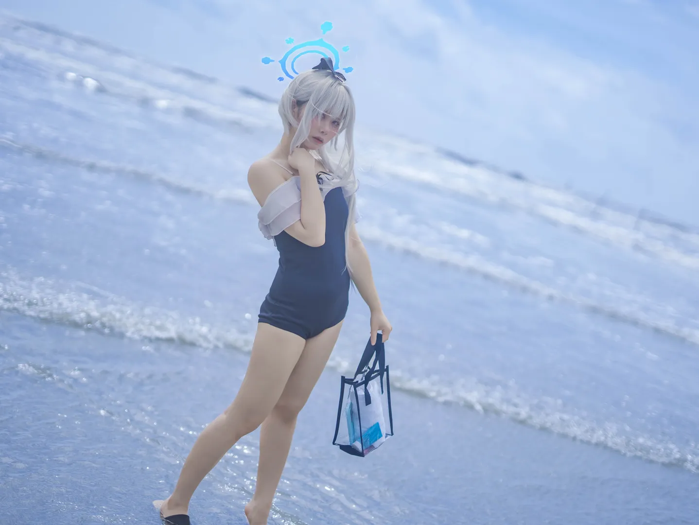海边摄影, 碧蓝档案, 夏日泳装, cosplay分享, 月雪宫子cos - 第3张