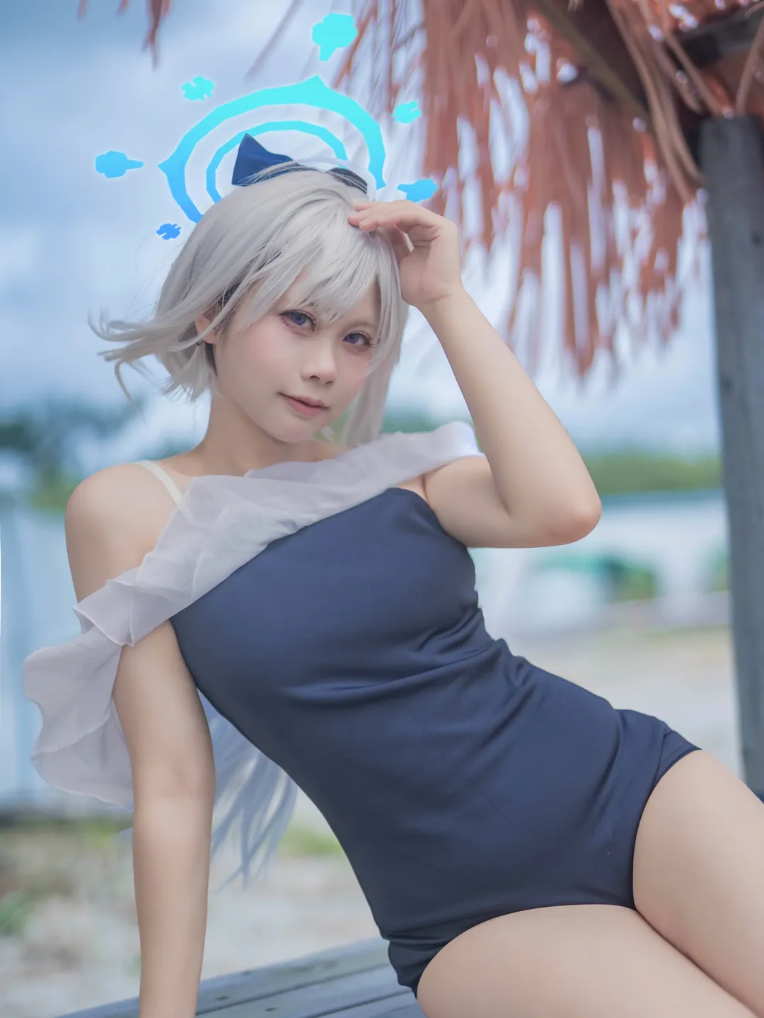 海边摄影, 碧蓝档案, 夏日泳装, cosplay分享, 月雪宫子cos - 第6张