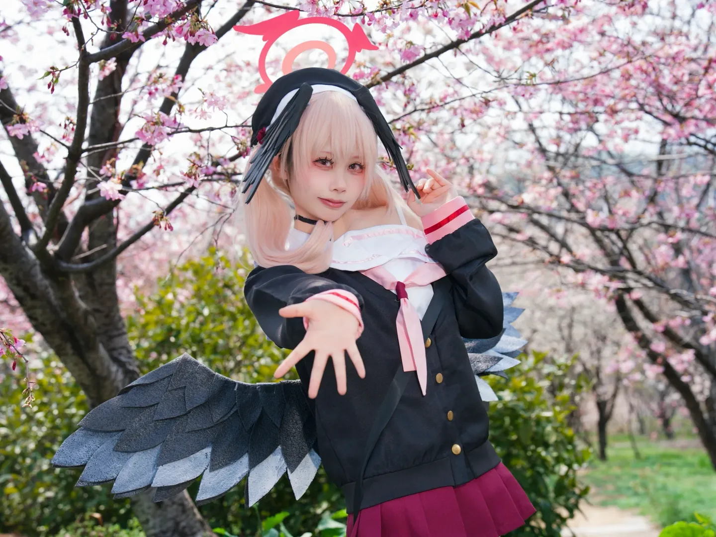 二次元少女, 碧蓝档案, 下江小春cos, 樱花外景, cosplay摄影 - 第4张