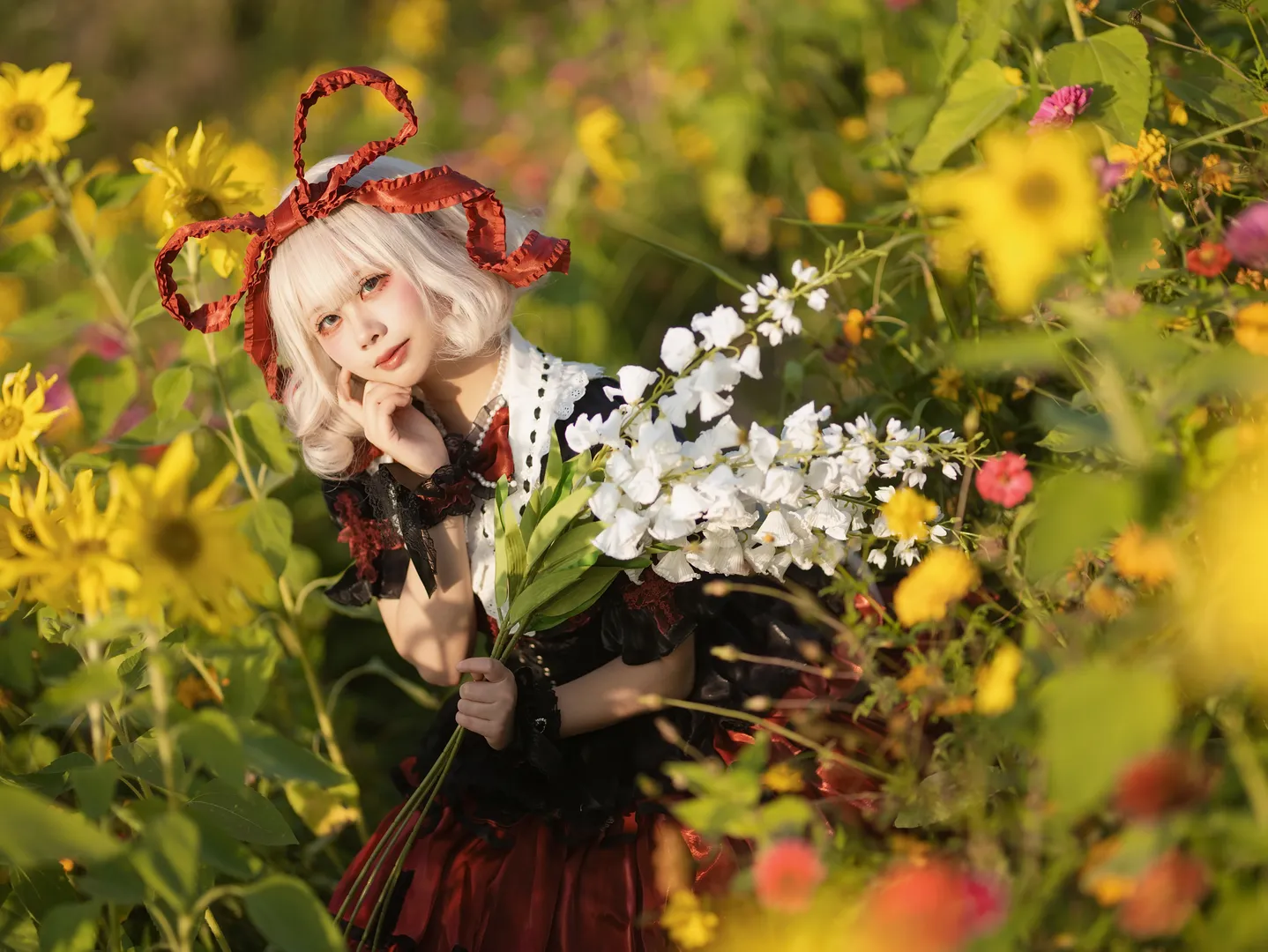 Touhou Project, Cosplay photography, Medicine Melancholy cosplay, Flower field photography, Golden hour - Image 6