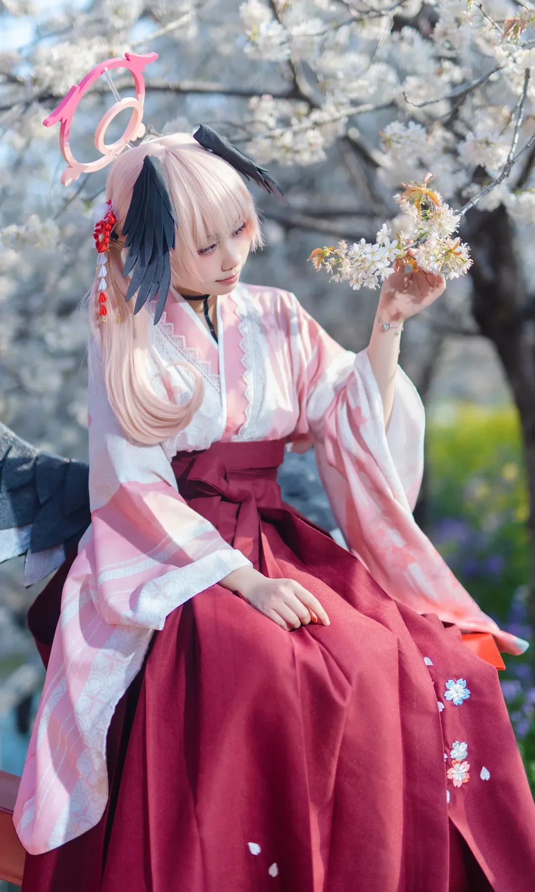 二次元摄影, 碧蓝档案, 下江小春cos, 和风cosplay, 樱花季外景 - 第5张