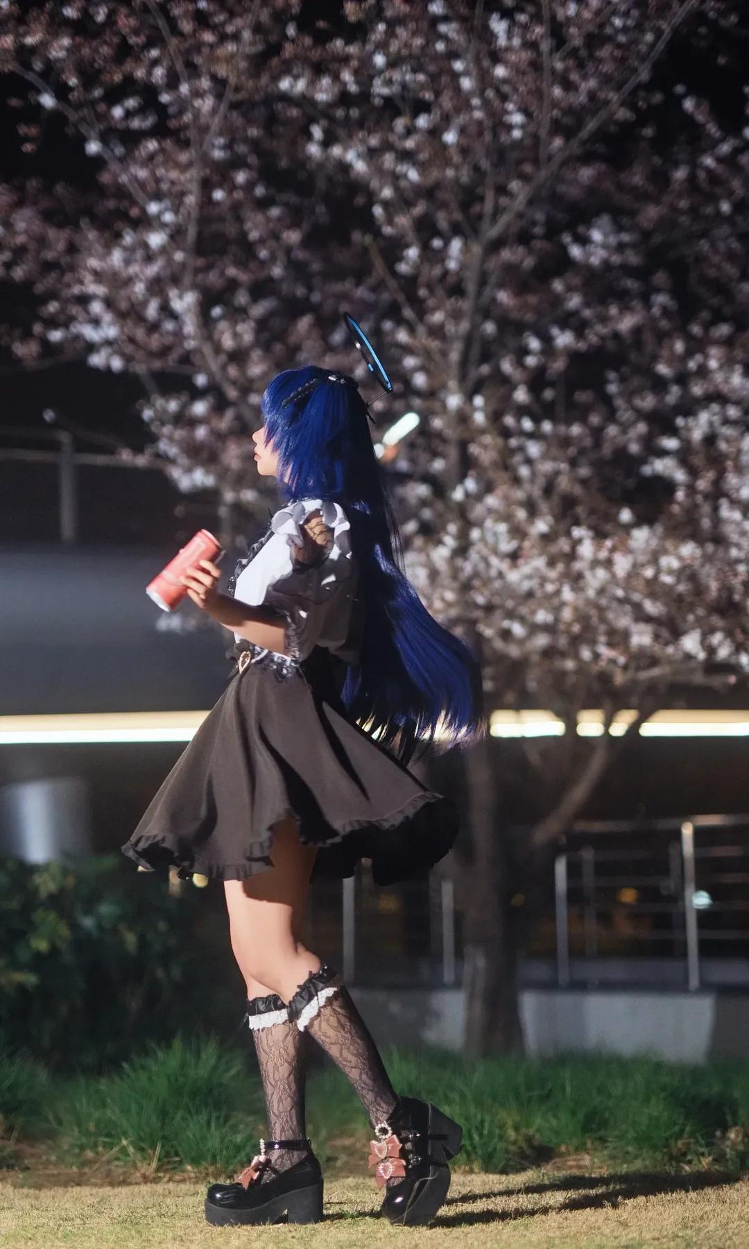 Blue Archive, Night portrait, Hayase Yuuka cosplay, Cosplay outfit, Night sakura photography