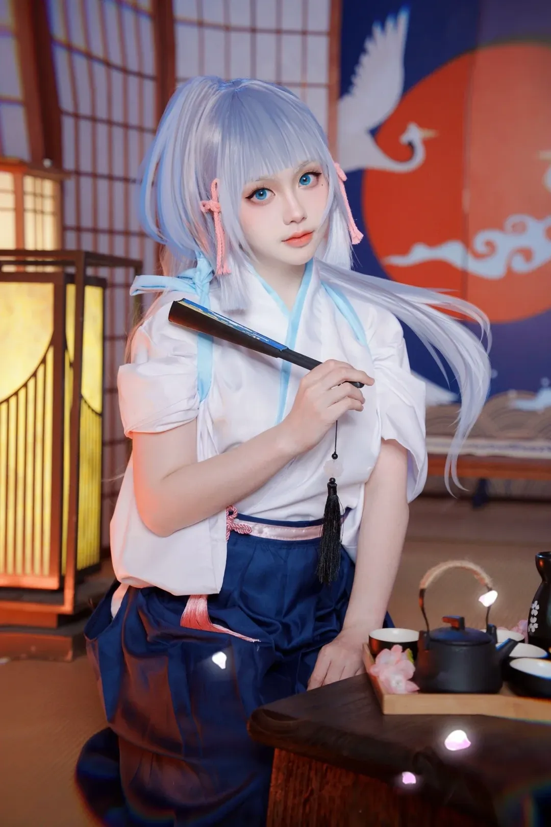 Genshin Impact, Anime-style photography, Kamisato Ayaka cosplay, Japanese-style photoshoot, Kendo uniform cosplay
