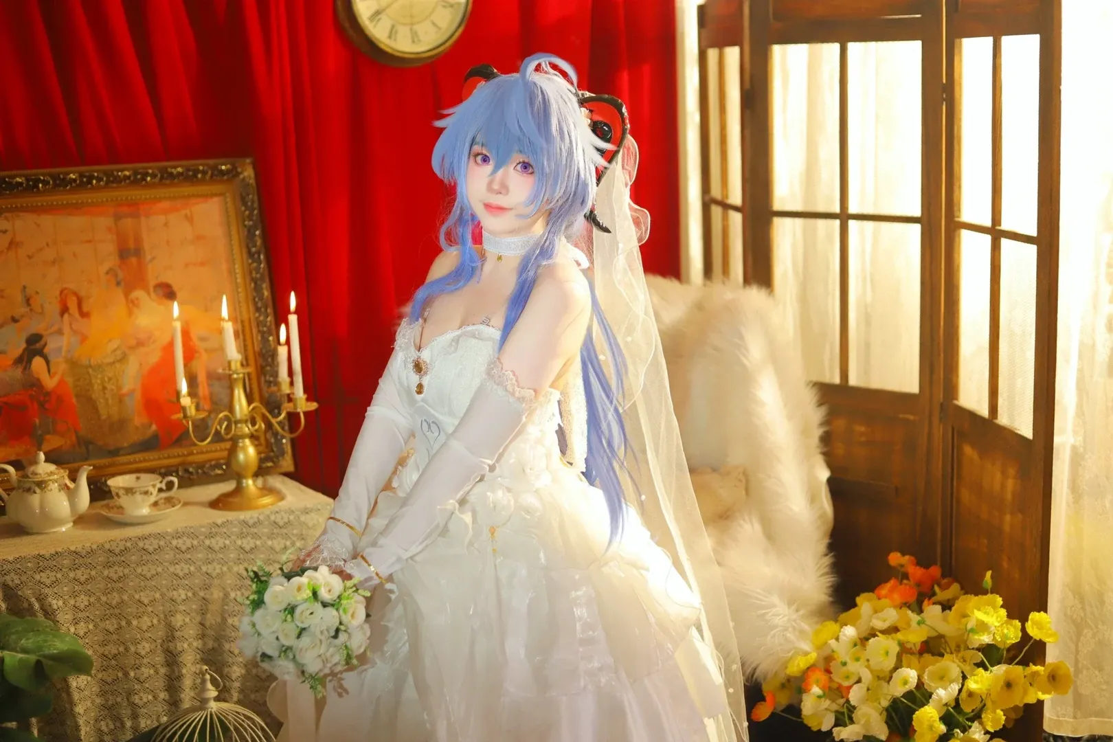 原神, 甘雨 コスプレ, スタジオ撮影, 花嫁コスプレ, 二次元ウェディングドレス