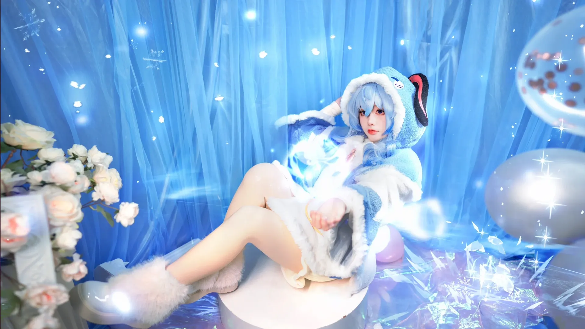 原神, 甘雨cos, 蓝发cos, 毛绒cosplay, 梦幻棚拍 - 第1张